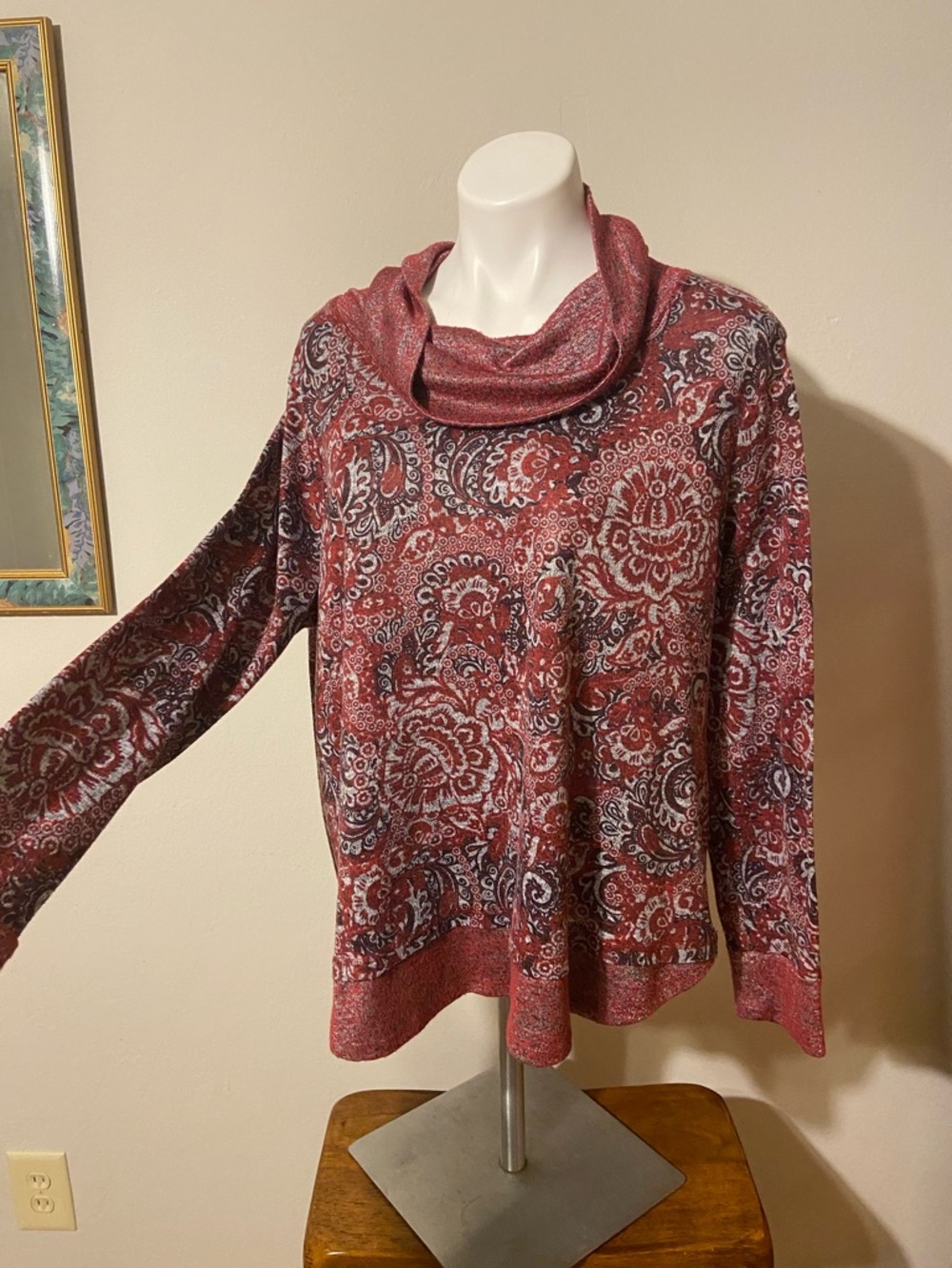 Cato Red Paisley Cowl Neck Sweater